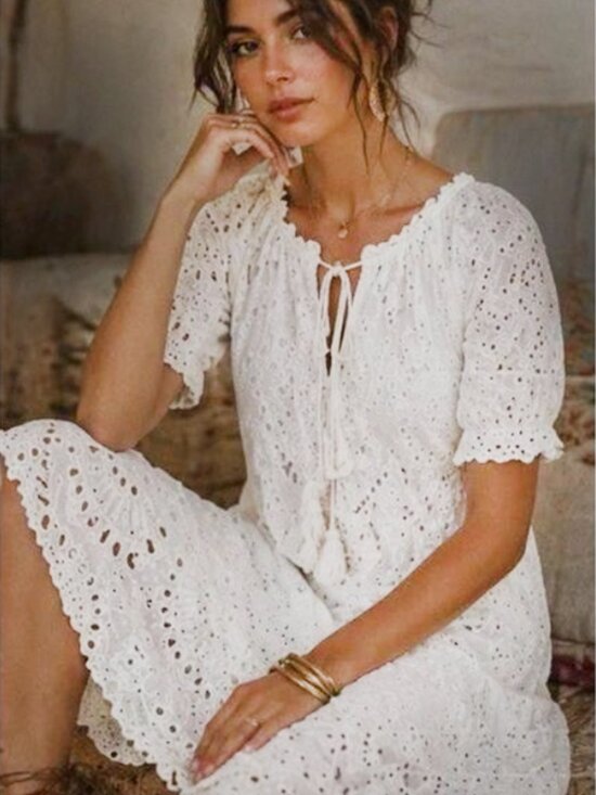 o.p.t Dresses & Skirts - ANTHROPOLOGIE O.P.T. WHITE EYELET TIERED MIDI DRESS PRAIRIE RESORT BOHO COTTON M